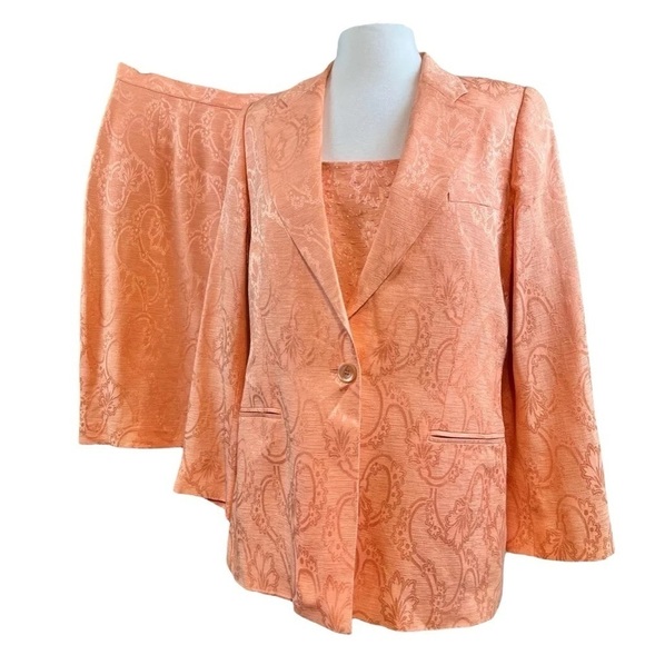 Carlisle Blazer Jacket Skirt Top 3pc Set Formal MOB Beaded Peach Paisley Size 10 - Picture 1 of 12